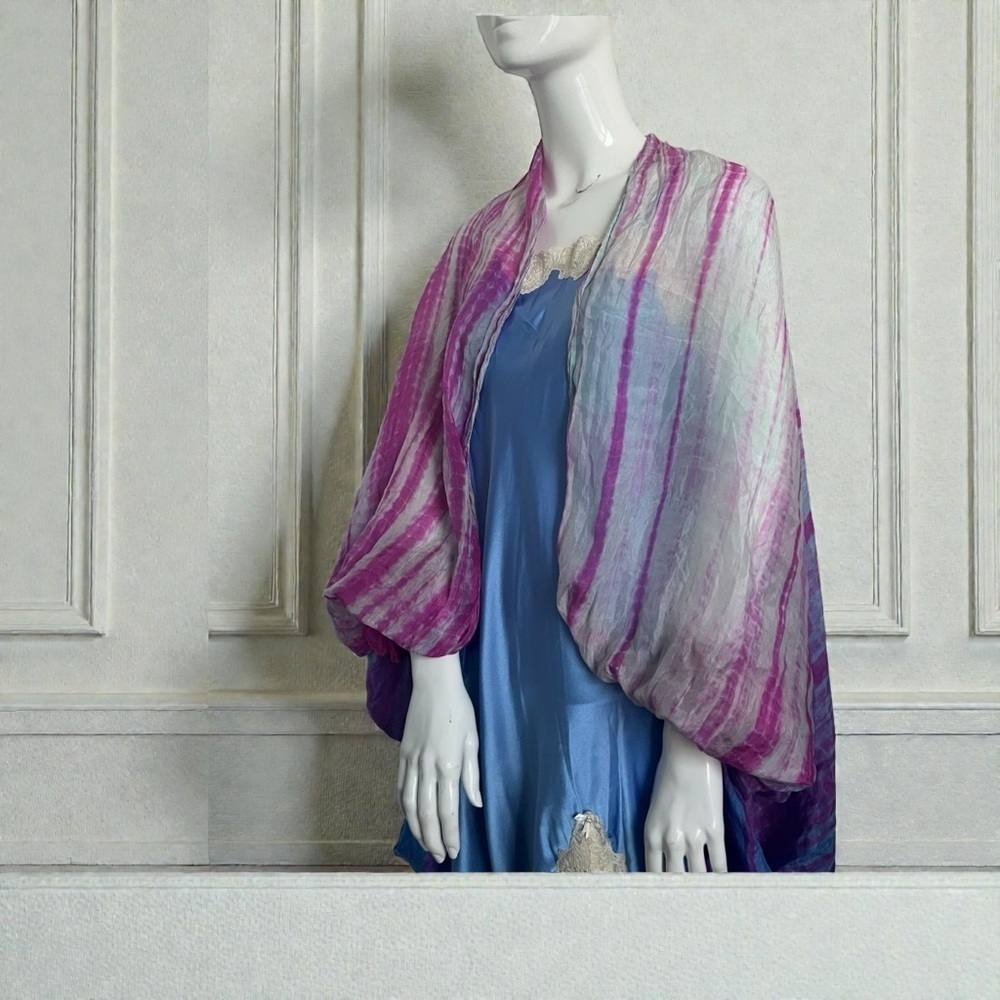 Vintage 100% Silk Shawl – Hand-Dyed Look, Pink & Lavender Stripes